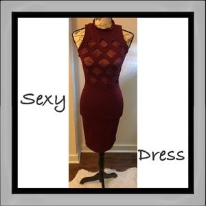 Burgundy Sleeves  Dress with Design Front